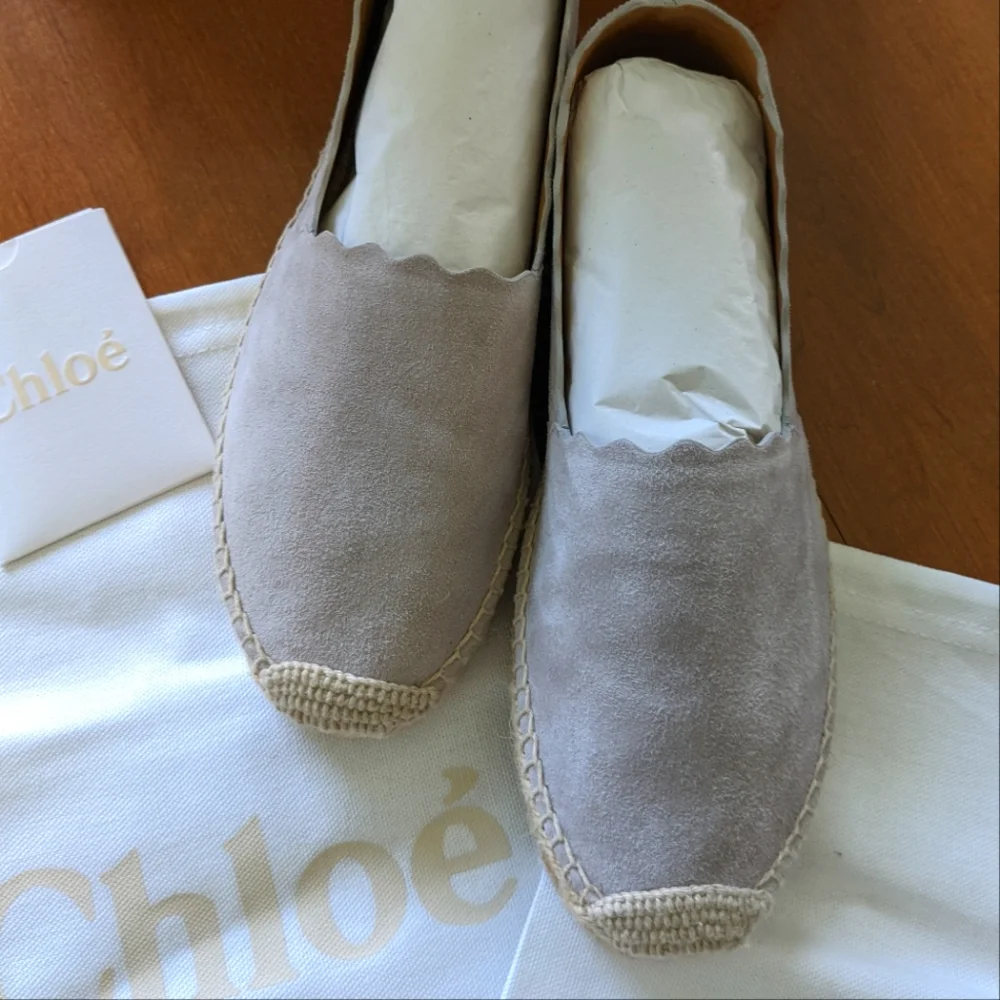 NEW Chloe Gray Scalloped Suede Espadrilles 37/7